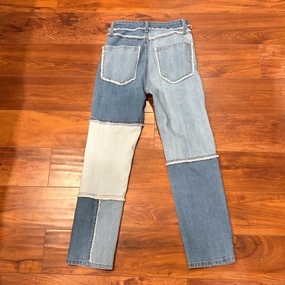Wild Fable Highest Rise Slim Straight Patchwork Two Toned Denim Jeans Size 00 - Picture 9 of 9